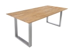 Esstisch 180x90 cm Akazie massiv eichenfarben schweizer Kante U-Gestell silber DEAN
