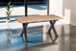 Esstisch Baumkante Holz Wildeiche-Optik 180 x 90 X-Gestell schwarz SWAN