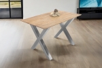 Esstisch 120x80cm Akazie massiv eichenfarben schweizer Kante X-Gestell silber DEAN