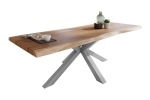 Esstisch Baumkante massiv Akazie natur 280 x 100 Spider-Gestell silber ATLAS
