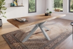 Esstisch Baumkante massiv Akazie natur 280 x 100 Spider-Gestell silber ATLAS