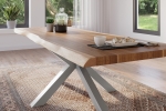 Esstisch Baumkante massiv Akazie natur 280 x 100 Spider-Gestell silber ATLAS