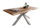 Esstisch Baumkante massiv Akazie natur 180 x 90 Spider-Gestell silber ATLAS
