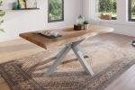Esstisch Baumkante massiv Akazie natur 180 x 90 Spider-Gestell silber ATLAS