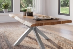 Esstisch Baumkante massiv Akazie natur 180 x 90 Spider-Gestell silber ATLAS