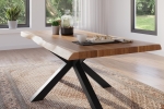 Esstisch Baumkante massiv Akazie natur 180 x 90 Spider-Gestell schwarz ATLAS