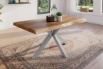Esstisch Baumkante massiv Akazie natur 120 x 80 Spider-Gestell silber ATLAS