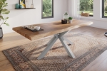 Esstisch Baumkante massiv Akazie natur 220 x 100 Spider-Gestell silber ATLAS