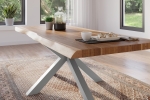 Esstisch Baumkante massiv Akazie natur 220 x 100 Spider-Gestell silber ATLAS