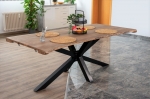 Baumkantentisch Akazie stonefarben 160(260)x90 cm Ansteckplatten Spider-Gestell schwarz JANNIK