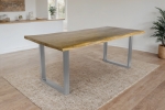 Esstisch Baumkante Akazie massiv eichenfarben 180 x 90 U-Gestell silber CALI