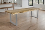 Esstisch Baumkante Akazie massiv eichenfarben 260 x 100 U-Gestell silber CALI