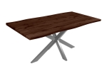 Esstisch Baumkante Holz Nussbaum-Optik 180 x 90 Spider-Gestell silber JOSY