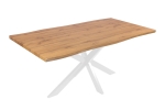 Esstisch Baumkante Holz Wildeiche-Optik 180 x 90 Spider-Gestell weiß JOSY