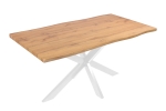 Esstisch Baumkante Holz Wildeiche-Optik 160 x 85 Spider-Gestell weiß JOSY