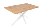 Esstisch Baumkante Holz Wildeiche-Optik 140 x 80 Spider-Gestell weiß JOSY