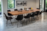 Esstisch Baumkante Akazie natur 140 (220) x 90 cm X-Gestell silber mit Ansteckplatten CALI