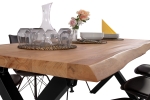 Esstisch Baumkante Akazie natur 180 (280) x 90 X-Gestell schwarz mit Ansteckplatten CALI