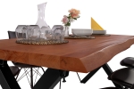 Esstisch Baumkante Akazie nuss 180 (280) x 90 X-Gestell schwarz mit Ansteckplatten CALI