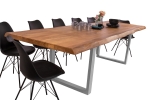 Esstisch Baumkante Akazie natur 220 (320) x 100 U-Gestell silber mit Ansteckplatten CALI