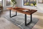 Esstisch Baumkante massiv Akazie nussbaumfarben 240 x 110 U-Gestell Metall schwarz TITAN