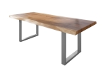 Esstisch Baumkante massiv Akazie natur 240 x 120 U-Gestell Metall silber TITAN