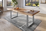 Esstisch Baumkante massiv Akazie natur 240 x 120 U-Gestell Metall silber TITAN