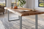 Esstisch Baumkante massiv Akazie natur 240 x 120 U-Gestell Metall silber TITAN
