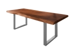 Esstisch Baumkante massiv Akazie nussbaumfarben 240 x 120 U-Gestell Metall silber TITAN
