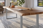 Esstisch Baumkante massiv Akazie natur 260 x 120 U-Gestell Metall silber TITAN