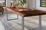 Esstisch Baumkante massiv Akazie nussbaumfarben 280 x 120 U-Gestell Metall silber TITAN