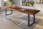 Esstisch Baumkante massiv Akazie nussbaumfarben 300 x 120 U-Gestell Metall schwarz TITAN