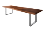 Esstisch Baumkante massiv Akazie nussbaumfarben 300 x 120 U-Gestell Metall silber TITAN