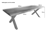 Esstisch Baumkante massiv Akazie natur 300 x 120 X-Gestell Metall silber TITAN