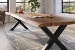 Esstisch Baumkante massiv Akazie natur 320 x 120 X-Gestell Metall schwarz TITAN