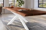 Esstisch Baumkante massiv Akazie nussbaumfarben 300 x 120 Spider-Gestell Metall weiß TITAN