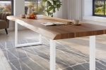 Esstisch Baumkante massiv Akazie natur 300 x 120 U-Gestell Metall weiß TITAN