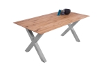 Esszimmertisch Schweizer Kante eckig massiv & geölt Eiche 180x90 silber X-Gestell Lotte