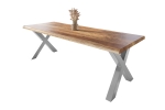 Esstisch Baumkante massiv Mango rough 260 x 100 X-Gestell silber ATLAS