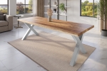 Esstisch Baumkante massiv Mango rough 260 x 100 X-Gestell silber ATLAS