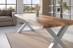 Esstisch Baumkante massiv Mango rough 260 x 100 X-Gestell silber ATLAS