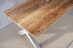 Esstisch Baumkante massiv Mango rough 260 x 100 X-Gestell silber ATLAS