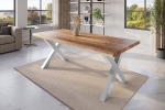 Esstisch Baumkante massiv Mango rough 220 x 100 X-Gestell silber ATLAS
