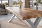 Esstisch Baumkante massiv Mango rough 220 x 100 X-Gestell silber ATLAS
