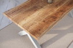 Esstisch Baumkante massiv Mango rough 220 x 100 X-Gestell silber ATLAS