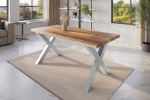 Esstisch Baumkante massiv Mango rough 200 x 100 X-Gestell silber ATLAS