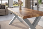 Esstisch Baumkante massiv Mango rough 200 x 100 X-Gestell silber ATLAS