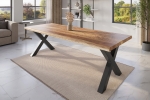 Esstisch Baumkante massiv Mango rough 260 x 100 X-Gestell schwarz ATLAS
