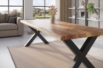 Esstisch Baumkante massiv Mango rough 260 x 100 X-Gestell schwarz ATLAS