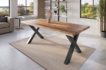 Esstisch Baumkante massiv Mango rough 220 x 100 X-Gestell schwarz ATLAS